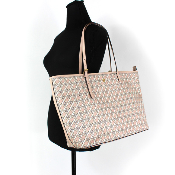 Tory Burch Geo Logo Tote NEW Zip Top Dusted Blush Pink Shoulder Bag Handbag - Picture 2 of 8